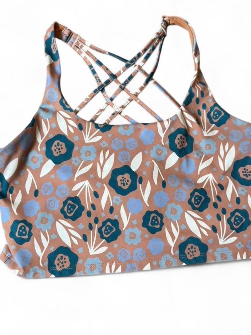 dip Floral Strappy Bikini Top in Brown, Teal & Light Blue